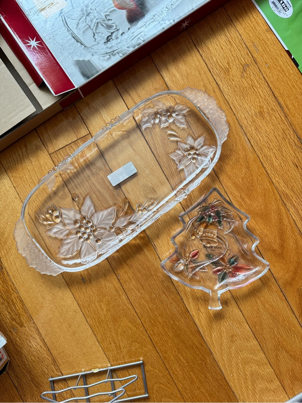 NEW Glass Poinsettia Serving Tray, Tree Dish, and Napkin Holder - Holiday Set